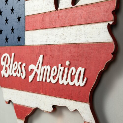 Glitzhome 32.25 Inch Length Wooden Patriotic America Map Wall Decor Perspective: right