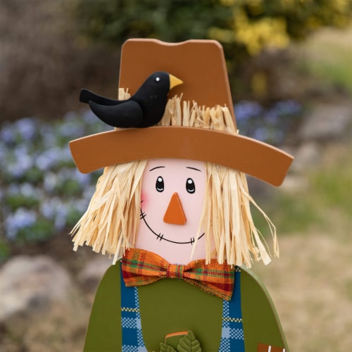 Glitzhome Fall Wooden Scarecrow Yard Stake Multi-functional Rustic Pallet Sign Perspective: right