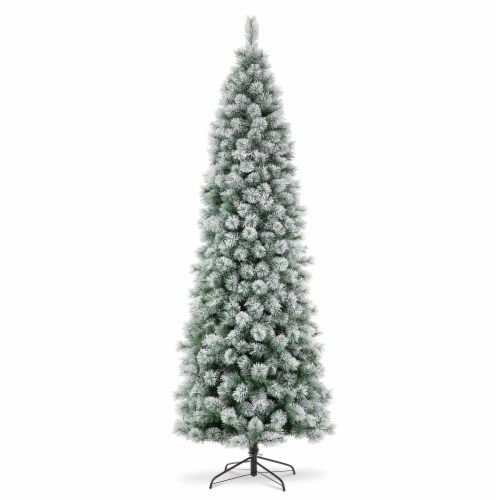 Glitzhome 9 Feet Pre-Lit Flocked Pencil Pine Faux Christmas Tree with 500 Warm White Lights Perspective: right