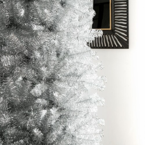 Glitzhome 9 Feet Silver Tinsel Artificial Christmas Tree Perspective: right