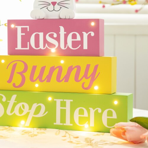 Glitzhome 12 L Easter LED Lighted Wooden Bunny Block Word Sign Perspective: right