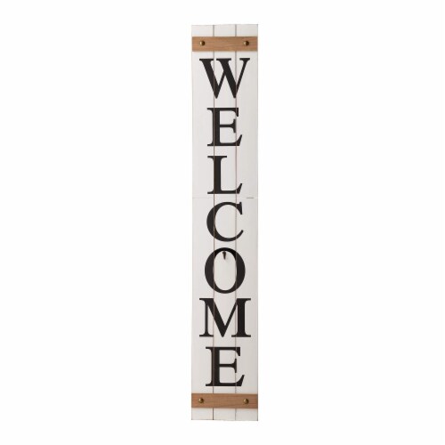 Glitzhome 60 Inch Wooden Welcome Porch Sign with 4 Changeable Wreaths - White Perspective: right