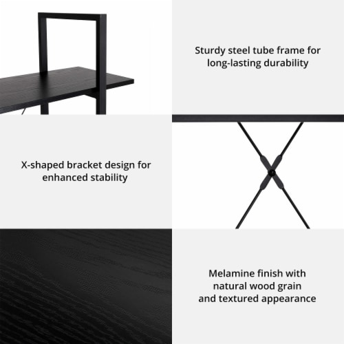 Glitzhome Metal/Wood 3-Tier Bookcases & Shelves - Black Oak Melamine Perspective: right