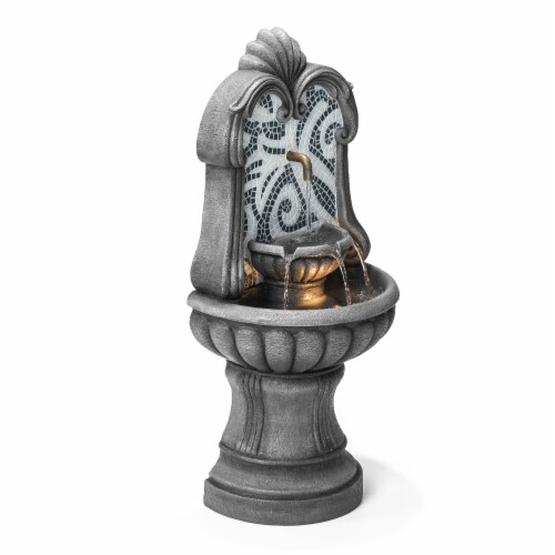 Glitzhome 35.25 Inch H European Style Outdoor Fountain with LED Light Faux Mosaic Pedestal Perspective: right