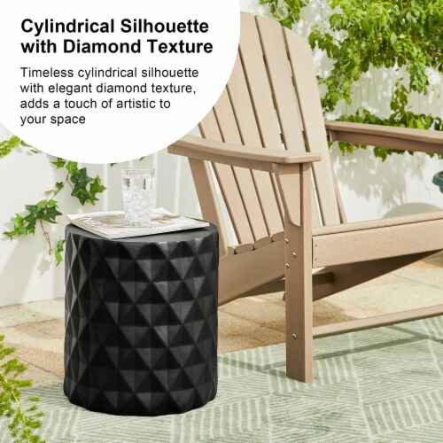 Glitzhome 17.25 Inch Black Diamond Textured Garden Stool/Planter Stand/Accent Table Perspective: right