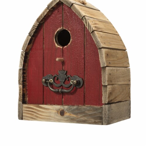 Glitzhome 8.5 H Washed Red Distressed Solid Wood Birdhouse Perspective: right