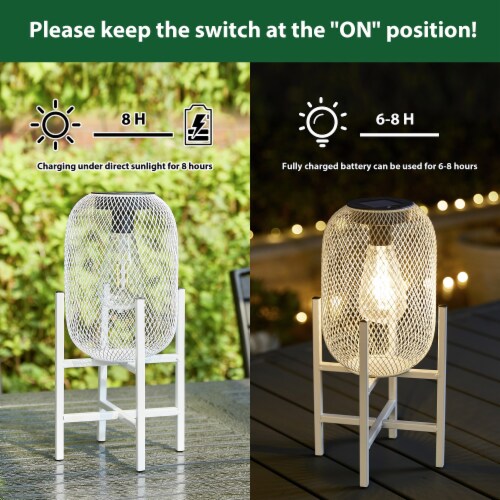 Glitzhome Set of Two 14.25 Inch H Solar Powered Outdoor Lantern White Metal Mesh with Stand Perspective: right