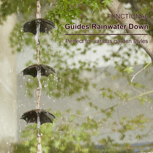 Glitzhome 8.5ft Faux Copper Rain Chain Umbrella Shaped with V-Shaped Gutter Clip Perspective: right