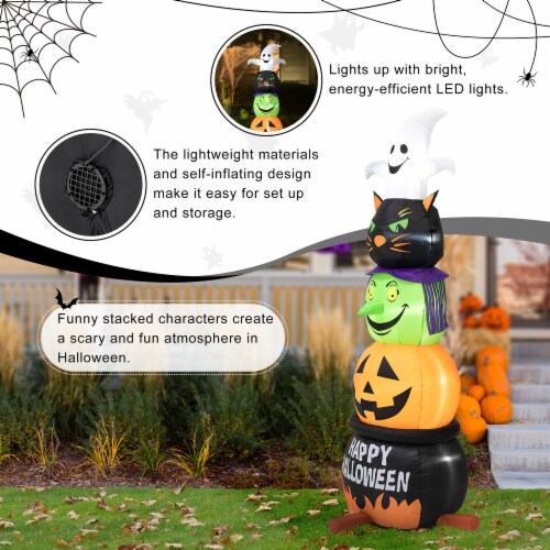 Glitzhome 8 Feet Lighted Halloween Inflatable Stacked Ghost, Black Cat, Witch & Pumpkin Decor Perspective: right