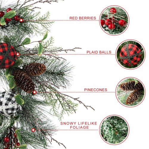 Glitzhome 24 Inch Diameter Frosted Ornament, Berry & Pinecone Wreath Perspective: right
