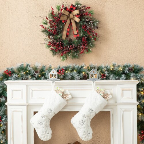 Glitzhome 24 Inch Diameter Frosted Berry, Pine with Bowknot Wreath Perspective: right