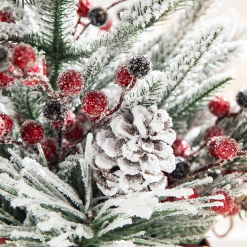 Glitzhome 21 Inch Tall Christmas Red Sleigh Frosted Floral Centerpiece Perspective: right