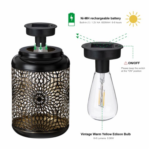 Glitzhome Solar Lights Hanging Lantern Metal Hollowed-Out Design, Set of Two Perspective: right