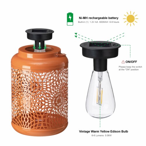 Glitzhome Solar Lights Hanging Lantern Metal Hollowed-Out Design, Set of Two Perspective: right