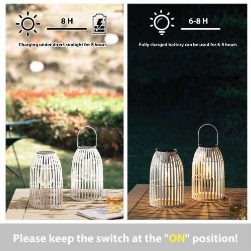 Glitzhome 9.75 Inch Outdoor Solar Light Metal Woven Lantern with Edison Bulb-Se of 2 Perspective: right