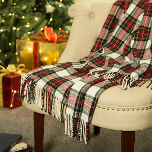 Glitzhome 50 x 60 Inches Acrylic Woven Throw Blanket, Red & Black Plaid Perspective: right