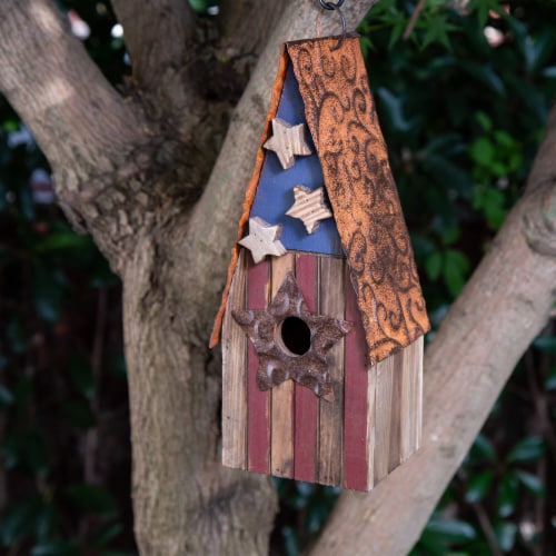 Glitzhome Wood and Metal Rustic Bird House Perspective: right