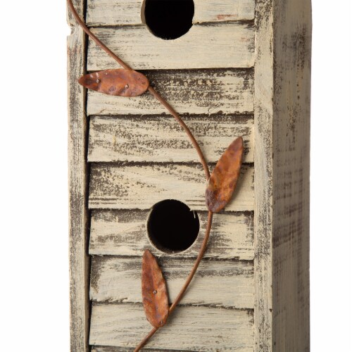 Glitzhome Distressed Solid Wood & Metal Birdhouse Perspective: right