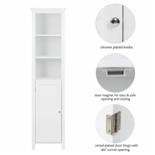 Glitzhome 65.55 Inch White Bathroom Free Standing Cabinet with 3-Shelf and 1 Shutter Door Perspective: right