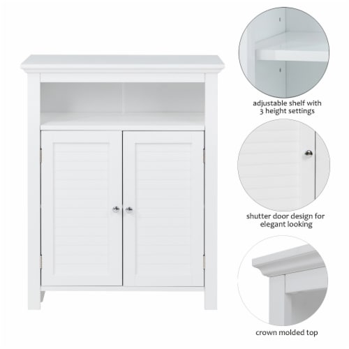 Glitzhome 32 Inch Tall Wood Floor Storage Cabinet with 2 Shutter Doors, White Perspective: right