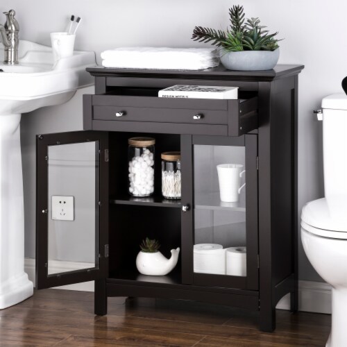 Glitzhome 26 * 32 Inch Wooden Floor Storage Cabinet with Double Doors, Espresso Perspective: right