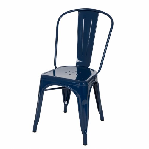 Glitzhome Rustic Metal Side Chair - Navy Blue Perspective: right