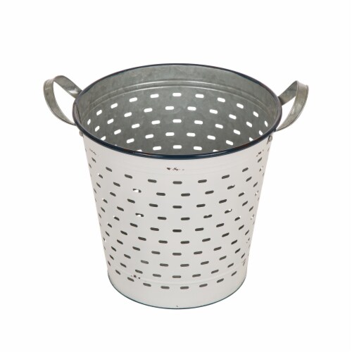 Glitzhome Farmhouse Enamel Metal Slotted Decorative Basket Planters - White Perspective: right