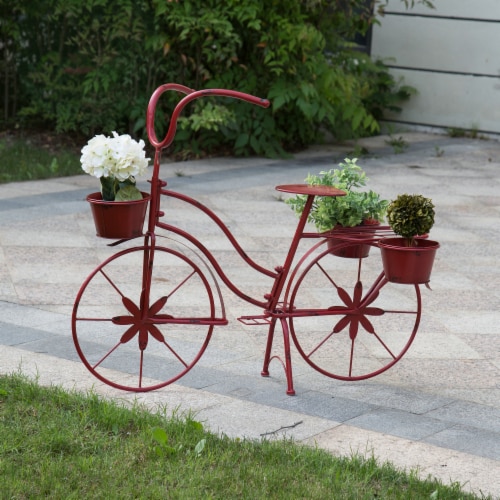 Glitzhome Metal Red Bicycle Shape Planter Perspective: right