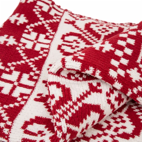 Glitzhome Knitted Snowflake Polyester Throw Blanket - Red/White Perspective: right