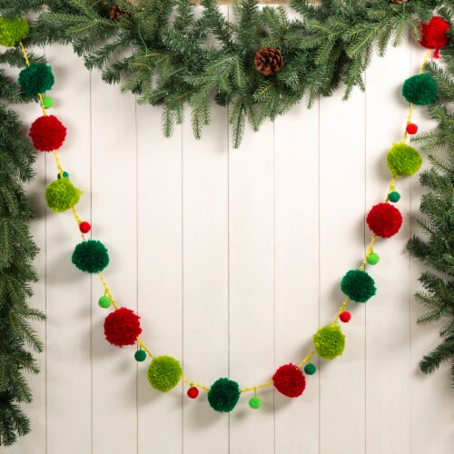 Glitzhome 8 Feet Multi Color Pompom Garland Perspective: right