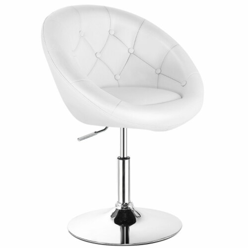 Gymax PU Leather Adjustable Modern Chair Swivel Round Tufted Back White Perspective: right