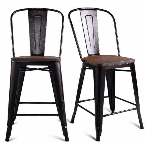Costway 2 PC Metal Wood Counter Stool Kitchen Dining Bar Chairs Perspective: right