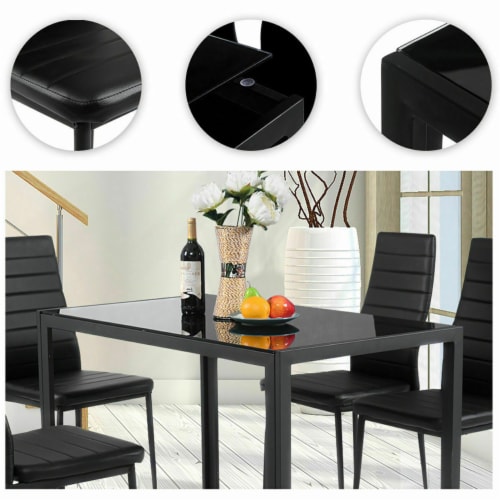 5 Piece Kitchen Dining Set Glass Metal Table and 4 Chairs Breakfast Furniture Perspective: right