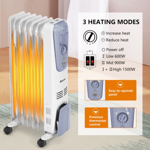 1500W Electric Oil Filled Radiator Space Heater 7Fin Thermostat Room