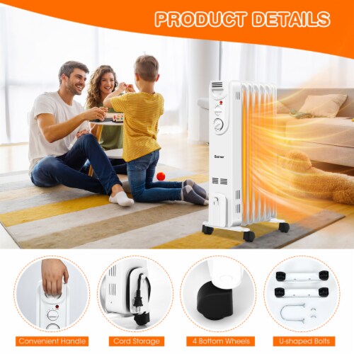 Costway 1500W Electric Oil Filled Radiator Space Heater 5-Fin Thermostat Room Radiant Perspective: right