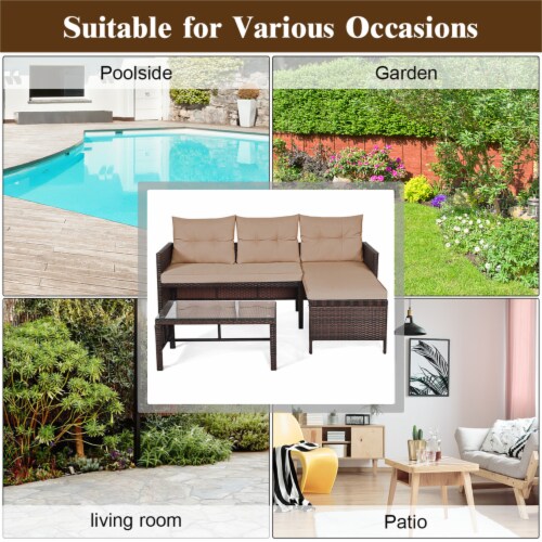Gymax 3PC Rattan Furniture Set Outdoor Patio Couch Sofa Wicker Set Perspective: right