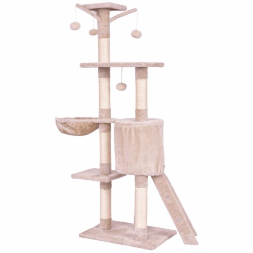 56'' Cat Tree Kitten Pet Play House Furniture Condo Scratching Posts Ladder Beige Perspective: right