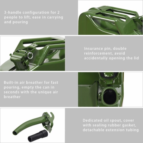 5 Gallon 20L Jerry Fuel Can Steel Gas Container Emergency Backup w/ Spout Green Perspective: right