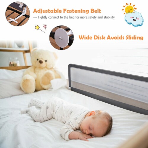 Gymax 59’’ Breathable Baby Children Toddlers Bed Rail Guard Safety Swing Down Gray Perspective: right