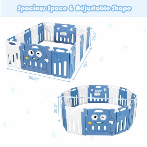 Hivvago 16-Panel Foldable Baby Playpen Kids Activity Centre-Blue Perspective: right