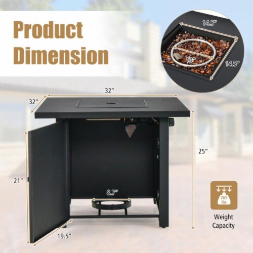 Hivvago 50 000 BTU 32 Inch Square Propane Gas Fire Pit Table Perspective: right