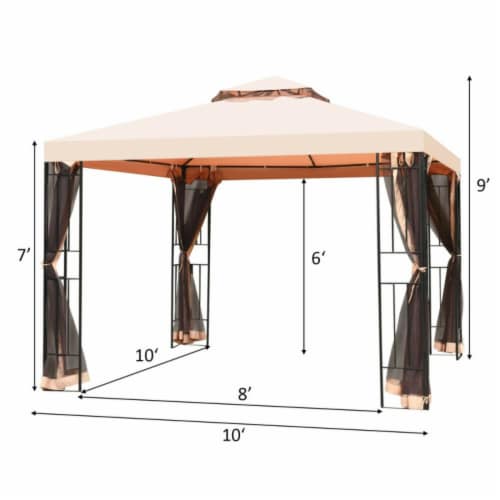 Hivvago 10 x 10 Feet 2-Tier Vented Metal Canopy with Mosquito Netting Perspective: right