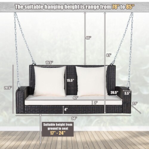 Hivvago 2 Person Patio Rattan Porch Swing with Cushions 1 Gerbes Super Markets