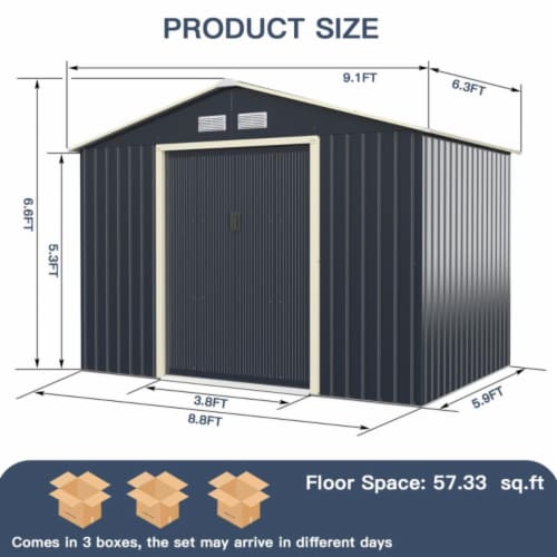 Hivvago 9 x 6 Feet Metal Storage Shed for Garden and Tools-Gray Perspective: right