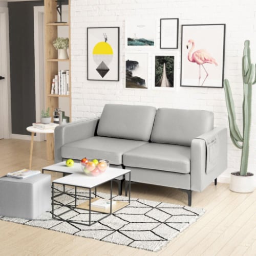 Hivvago Modern Loveseat Sofa Couch with Side Storage Pocket-Light Gray Perspective: right