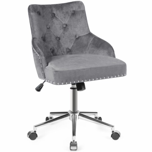 Gymax Velvet Office Chair Tufted Upholstered Swivel Computer Desk Chair w/ Nailed Trim Perspective: right