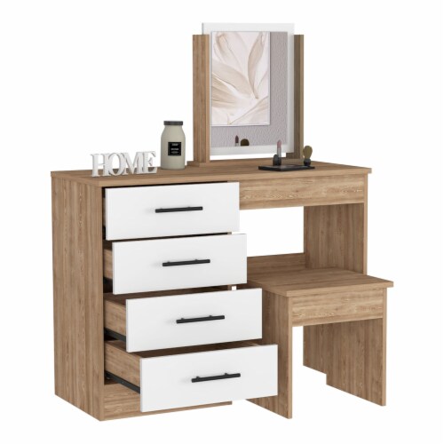 Kaia Makeup Dressing Table, Four Drawers, One Mirror, Stool, 1 - Ralphs