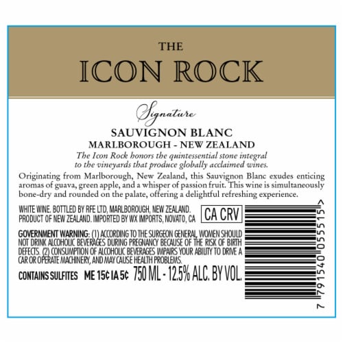 The Icon Rock Signature Sauvignon Blanc New Zealand White Wine Perspective: right
