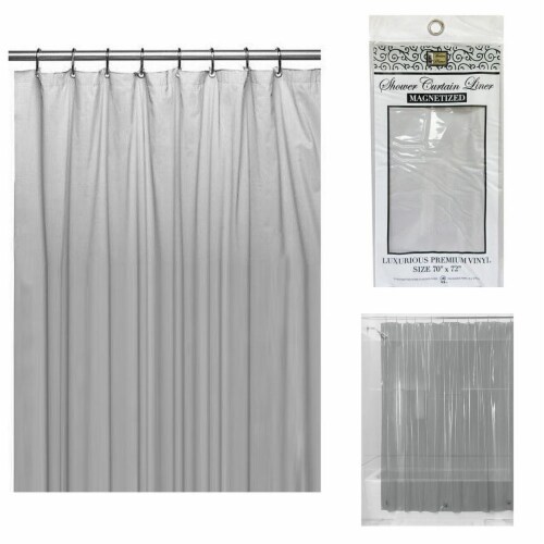 Shower Curtain Liner Heavy Duty Magnetic Mildew Resistant Vinyl Waterproof Gray Perspective: right