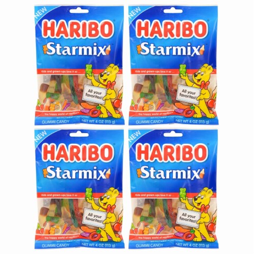 4 Bags Haribo Starmix Gummi Candy Gummies Gummy Soft Fruit Chewy Treat 4oz Each Perspective: right